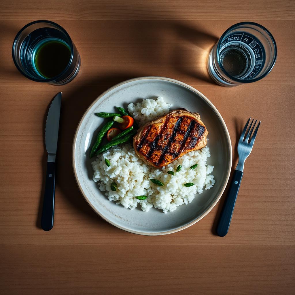 Prato equilibrado de refeição real usada no acompanhamento nutricional
